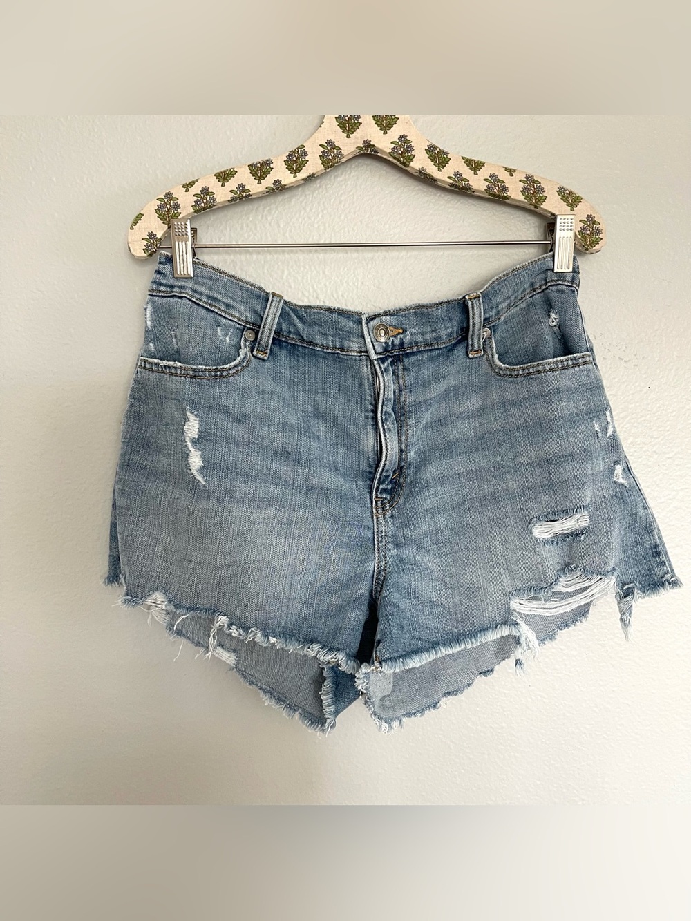 aerie Light Blue Distressed High-Rise Jean Shorts